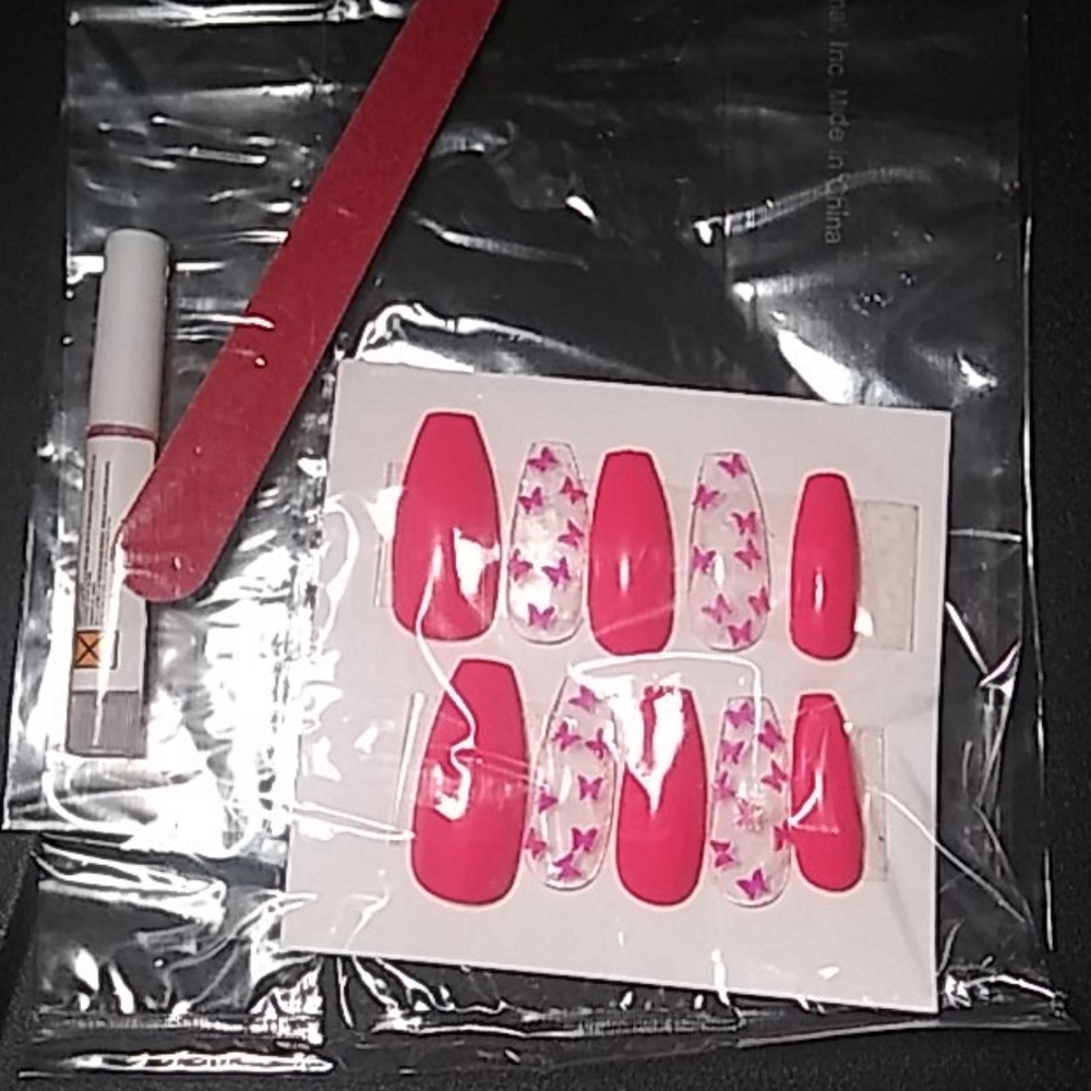 Pink butterfly nails